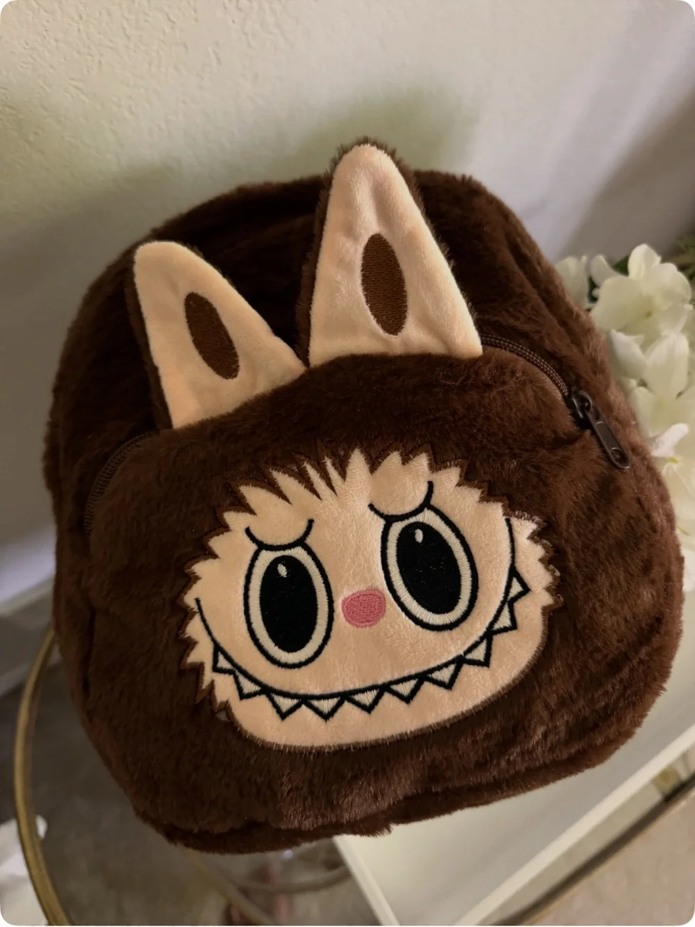 Brown Plush Monster Backpack - Cute Character Bag